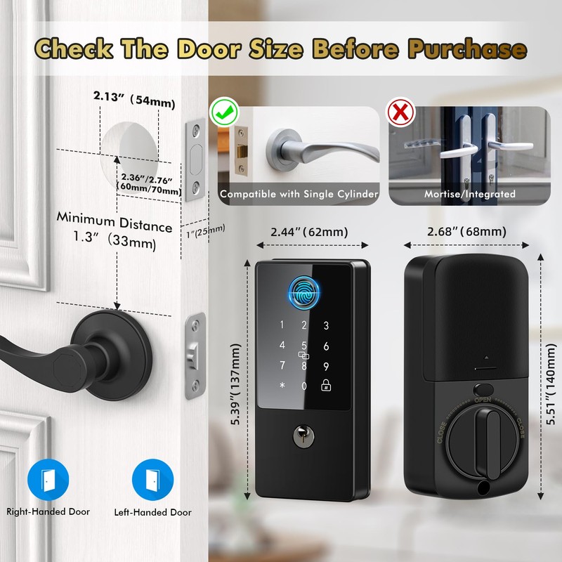 Biometric Smart Lock Deadbolt. Keyless Entry Door Lock with App