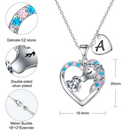 TINGN Unicorn Gift Chain for Girls, 14-Carat Gold-Plated Unicorn Chain, Heart Chain with Letters, Necklace, Jewellery, Birthday Gift for Girls, Gold, Cubic Zirconia