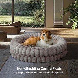 BALANCE Luxury Donut Dog Bed, 36 Inches Round Dog Beds Large Sized Dogs Washable, Egg Crate Foam Calming Dogs Bed for Pets with Anti-Slip Bottom, Oatmeal