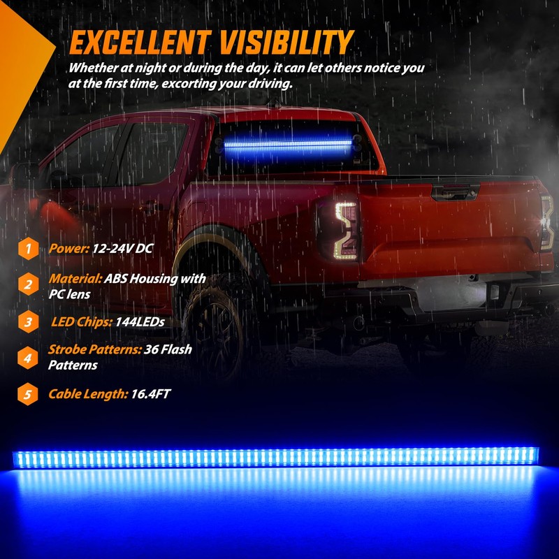 Nilight 144LED Traffic Advisor Strobe Light Bar with Controller Blue
