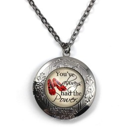 You've Always had the Power The Wonderful Oz Round Photo Locket with Ruby Red Slippers that Sparkle