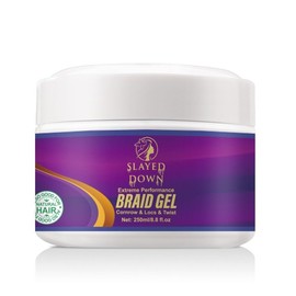 SLAYED DOWN 8.8oz Extreme Hold Braiding Gel – All-day Control For Black Women’s Hair, Locks, Braids, Twists, Retwist & Edge Control – Hard Hold, No Flake, High Shine, Locking Jam, Cornrows