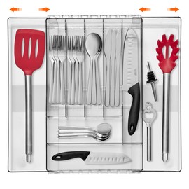 Sorbus Silverware Organizer – Expandable Kitchen Drawer Organizer, Adjustable Utensil Organizer, Cutlery Tray for Forks, Knives, Spoons – Multipurpose Flatware and Kitchen Storage Solution