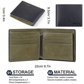 VISOUL Men's Leather Wallet with ID Window and RFID Protection, Genuine Leather Wallet for Men, Wallet, Black + Green, Fashionable