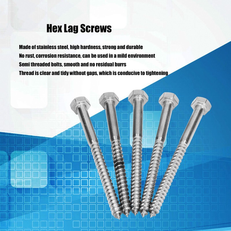304 Stainless Steel Half Thread Bolt Wood Hex Lag Screws