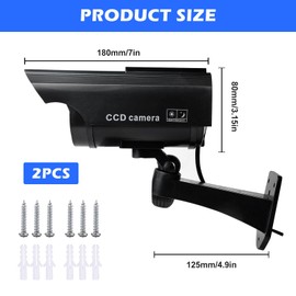 BORDEAG Pack of 2 Dummy CCTV Dummy Surveillance Camera, Dummy Camera Solar Camera Dummy Camera Wall Mount, Fake Security Camera with Red Flashing LED, Fake Camera for Indoor and Outdoor Use