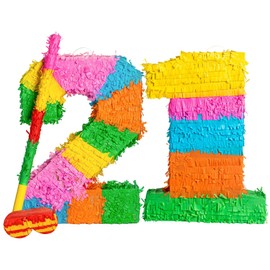 Fax Potato Pinata Set with Stick & Blindfold - 21st Birthday/Anniversary - Rainbow