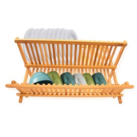 Dish Drying Rack Bamboo Dish Rack Collapsible Dish Drainer, Foldable dish drying rack Wooden Plate Rack Made of 100% Natural Bamboo
