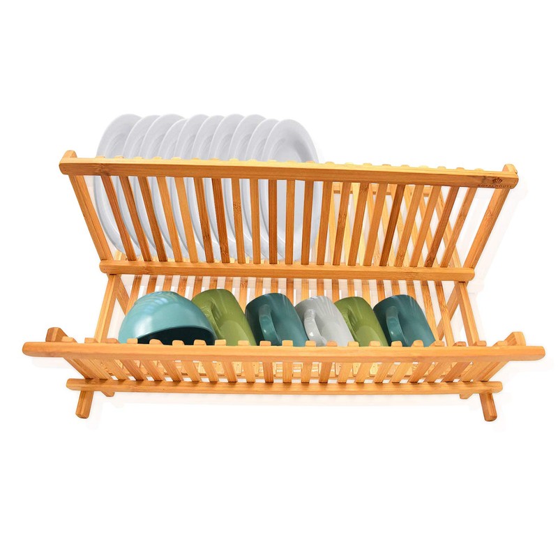 Dish Drying Rack Bamboo Dish Rack Collapsible Dish Drainer, Foldable