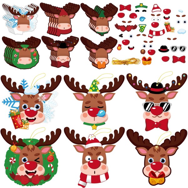 30 Packs Christmas Reindeer Ornament Craft Kit for Kids Holiday DIY Art Craft with Self Adhesive Stickers, Make Your Own Xmas Reindeer Christmas Decoration Home Classroom Party Game Activities