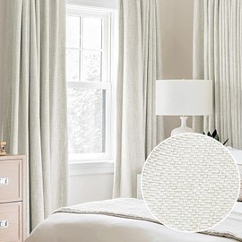 White Linen Blackout Curtains for Bedroom Short Thermal Insulated Energy Saving Window Panels Farmhouse Burlap Texture Drapes for Living Room 2 Panels Set Grommet Top 40"x 45"x2