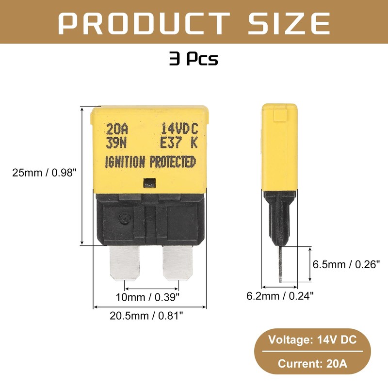 DMiotech 3 Pack Automatic Mini Reset Fuse, 14V DC 20A