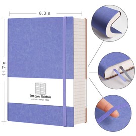 AHGXG College Ruled Notebook A4-320 Pages Large Journal 8.5''×11'', Thick Notebooks for Note Taking, 100gsm Thick Paper, Leather Softcover, for Women Men - Purple