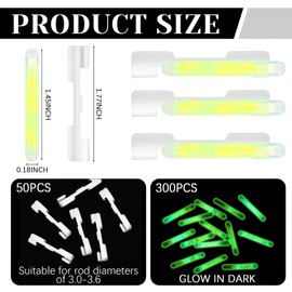 Soulchen 350 Pcs Clip on Fishing Glow Sticks Bulk for Rod Tips Mini Green Glow in The Dark Stick for Fishing Poles (3.5 mm)