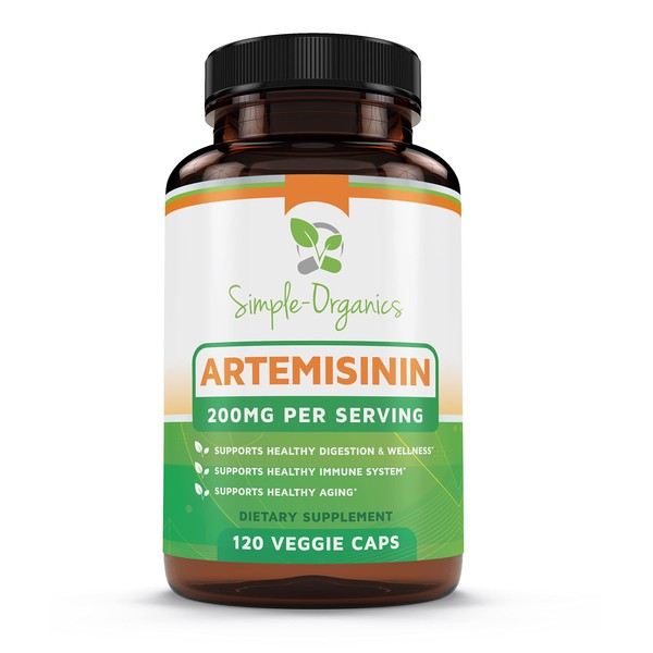 Simple-Organics Artemisinin 100 MG per Capsule- Sweet Wormwood Extract-Artemisinin Capsules Supports Digestion, Immunity and Healthy Aging- Easy to Swallow Gluten-Free & Vegan- 120 Capsules