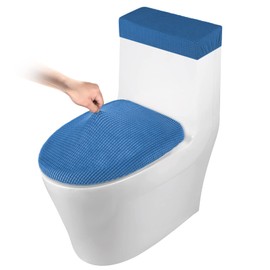 Toilet Lid Cover and Toilet Tank Cover Stretch Toilet Covers Set for Bathroom, Polyester Spandex Jacquard Fabric, Machine Washable, with Elastic Bottom, Sky Blue