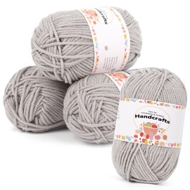 Aeelike 200 g (4 x 50 g) Acrylic Wool for Knitting, 5Ply Cotton for Crochet, Ultra Soft Baby Wool, Hand Knitting Yarns, Crochet Socks, Hats, Scarves, Dolls, Pet Clothes, Silver Grey