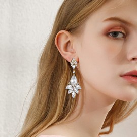 EVER FAITH Crystal Earrings Crystal Flowers Leaf Cluster Earrings for Women Clear Silver Tone, Crystal, No information