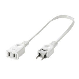 Sanwa Supply TAP-EX21003 Power Extension Cord 1.0 ft (0.3 m), Swing Plug with Fire Prevention Insulated Cap.