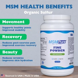 KALA HEALTH MSMPure Fast Dissolving Fine MSM Powder Crystals – US-Made MSM for Joint Health, Skin Appearance, and Hair & Nail Support – 5 lb, Organic Sulfur