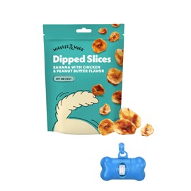 DN Essentials Bundle Dipped Slices Dog Treats, Banana with Chicken & Peanut Butter Flavor with Waste Bag Dispenser & Free Roll!