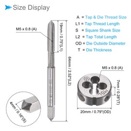 CoCud Tap and Die Set, M5 x 0.8 Thread, Left Hand Metric High-Speed Steel Machine Screw Tap & Round Die Tool Kit - (Applications: for Threading Tapping Repairing), 1-Set
