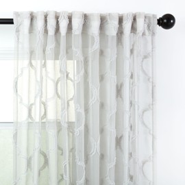 Chanasya Premium 2-Panel Moroccan Embroidered Design Textured Sheer Curtain Panels - for Windows Living Room Bedroom Kitchen Office - Translucent Window Drapes for Home - 52 x 96 Inches Long - Gray