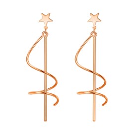 EleQueen Women's 925 Sterling Silver Star Spiral Twisted Long Dangle Earrings Rose Gold for Women, Valentine's Day/Mother's Day/Christmas Jewerly Gift for Wife/Mom