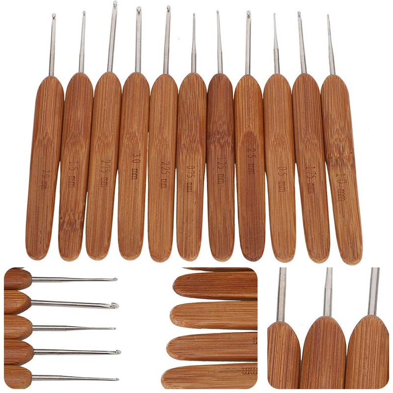 Crochet Hooks Set, Knitting Needles Bamboo Handle PortableBraiding Weaving Tool,