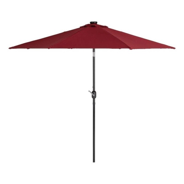 CorLiving Pegasus 9Ft Burgundy Fabric Tilting Patio Umbrella with Solar