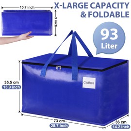 StorageRight Moving Bags-Heavy Duty Moving Boxes, Storage Totes with Zipper, Reinforced Handles and Tag Pocket-Collapsible Moving Supplies for moving, Storage and Travel 93L(Four Colors-6 Pack)