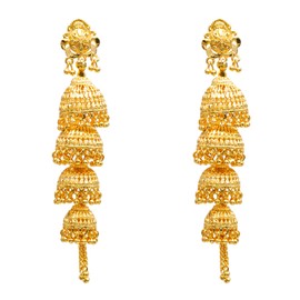 Bodha Traditional Indian Gold Plated 4 Layered Long Jhumka Bridal Earrings For Women (SJE_93)