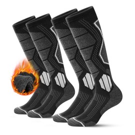 YESWEL Ski Socks Men & Women Merino Wool 2 Pairs Warm Thermal Socks Thick Terry Cloth Strong Black Socks for Sports, 2 Pairs | Black