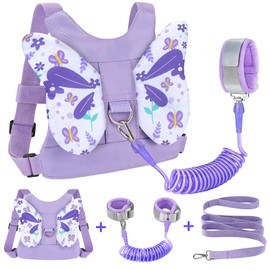 Accmor Toddler Harness Leash, 3 in 1 Cute Butterfly Kids Leash + Anti Lost Wrist Link for Outdoor Travel, Adorable Child Walking Harness Wristband Assistant Mini Strap Belt Protector for Baby Girls