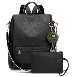 Love Deliver Backpack Purse for Women Leather Fashion Designer Ladies Shoulder Bags Travel Backpacks With Wristlets, Black