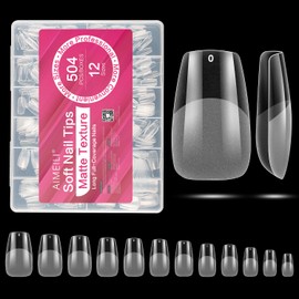 AIMEILI Short Square Fake Nails 504pcs Press on Nails Pre-shape Half Matte Nails Tips for Full Cover Acrylic French False Nails Nail Extension DIY 12 Sizes