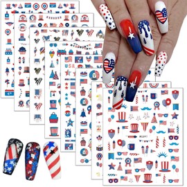 4th of July Nail Art Stickers 8 Sheets 3D Self-Adhesive Patriotic Nail Stickers American Flag Star Heart Nail Designs Independence Day Nail Decals Holiday Nail Art Supplies for Women Nail Decorations