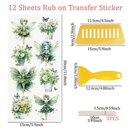 WANDIC 12 Sheets Glitter Scratch Off Stickers Flower Fairy Transfer Stickers Butterfly Stickers Waterproof Stickers for Greeting Cards