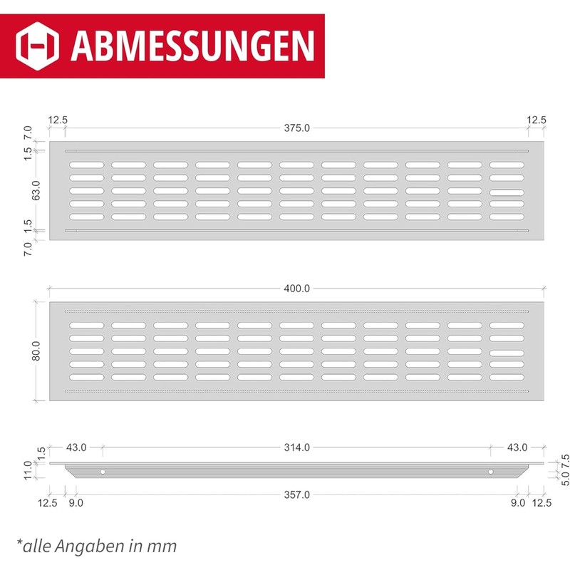 Gedotec Ventilation grille square made of aluminium, 1 piece exhaust