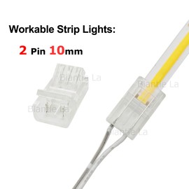 Biantie La 2-Pin 10mm Led Light strip connectors COB Tape Clips Solderless Adapter Terminal Extension Connection for 12v 24V Single Color Led Strip Lights