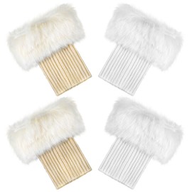 Bencailor 2 Pairs Faux Fur Plush Leg Warmers Knitted Furry Fuzzy Leg Cuffs Short Fuzzy Leg Warmer for Women (Beige and White)