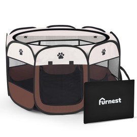 FURNEST FurNest Pop-up Playpen for Puppy, Portable and Foldable Exercise Kennel Tent Crate Indoor/Outdoor Travel Camping, Removable Zipper Top