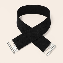 VONMELLI Wide Elastic Stretchy Belts for Women - Trimmer Stretch Waistband Retro Waist Belt Black Fit Waist Size 32"-35"