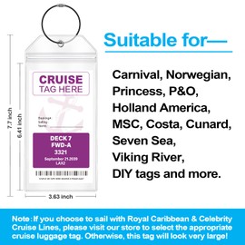 Cruise Luggage Tags for Carnival, MSC, Costa, NCL & Princess Cruise Ships, 6Pack Clear Tags Zip Seal Reusable Cruise Travel Essentials for 2024-2025