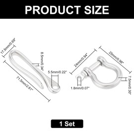 [PH PandaHall] Fish Hook Key Chain Brass Key Ring Platinum Solid U Shape Key Hook Belt Key Ring U Hook Pocket Clip with Key Shackle D-Ring Heavy Duty Car Key Chain for Men Women, 71.5x17.5x8.5mm