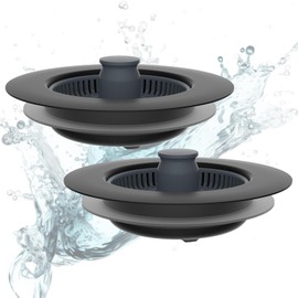 Hibbent Set of 2 Kitchen Sink Plugs, Kitchen Sink Strainer and Stopper Combo, Stainless Steel Plugs and ABS Strainer, Anti-Clogging, Kitchen Sink Strainer Plug, and Prevent Odours Rinse, Depth > 22