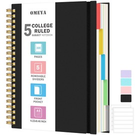 Notepad, Notebook A5 Lined, Notebooks with 5 Compartments and Removable Dividers, 300 Sheets 100 GSM Spiral Notebook Soft Cover for Writing, for Work and School Supplies, 15.8 x 21.5 cm