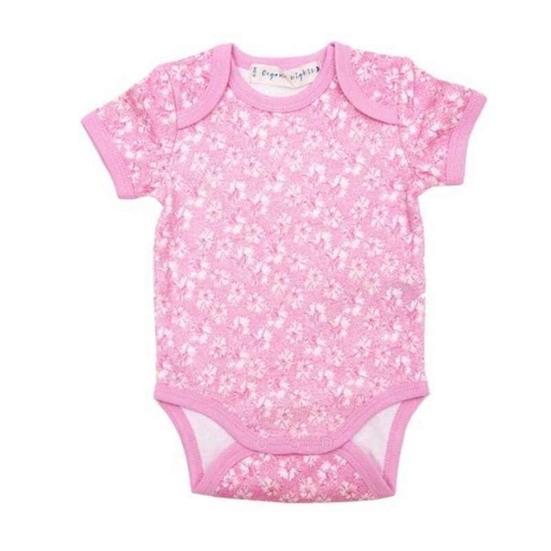 Organic Cotton Summer Short-Sleeve Onesie - Coral in Pink, 3-6