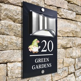 Custom Signs Solar Illuminated Modern Anthracite Grey House Number Sign 24cm x 14.5cm Green Garden Gonk Design