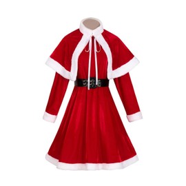 iunoket 4 Pcs Claus Costume Set Christmas Outfits for Women Mrs Claus Including Santa Dress Cape Cloak Santa Hat Belt Cosplay